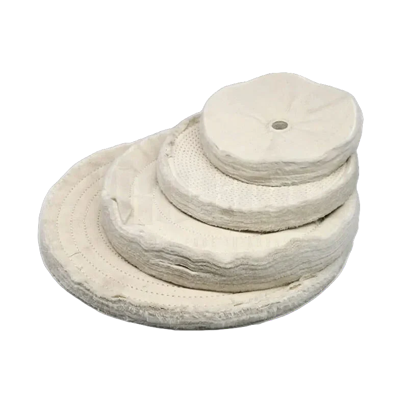 Flannel buffing wheels on a blank background.