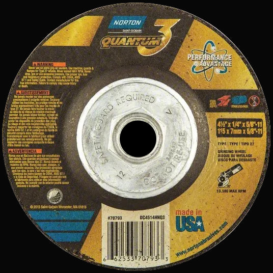 4-1/2 x 1/16 x 5/8-11 Quantum 3 Type 27 Cut Off Wheel 10/Box # 66252838457