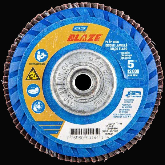 4-1/2 x 5/8-11 - 40 Grit R980P Plastic Blaze Plus Ceramic Flap Disc
